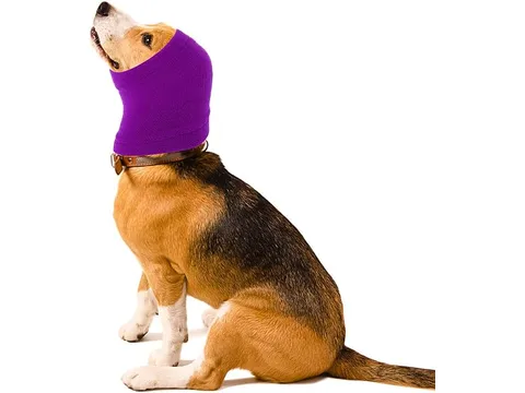 Dog ear and neck wrap that muffles dryer noise