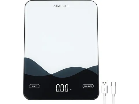 Digital kitchen scales I use to measure blow force in grams