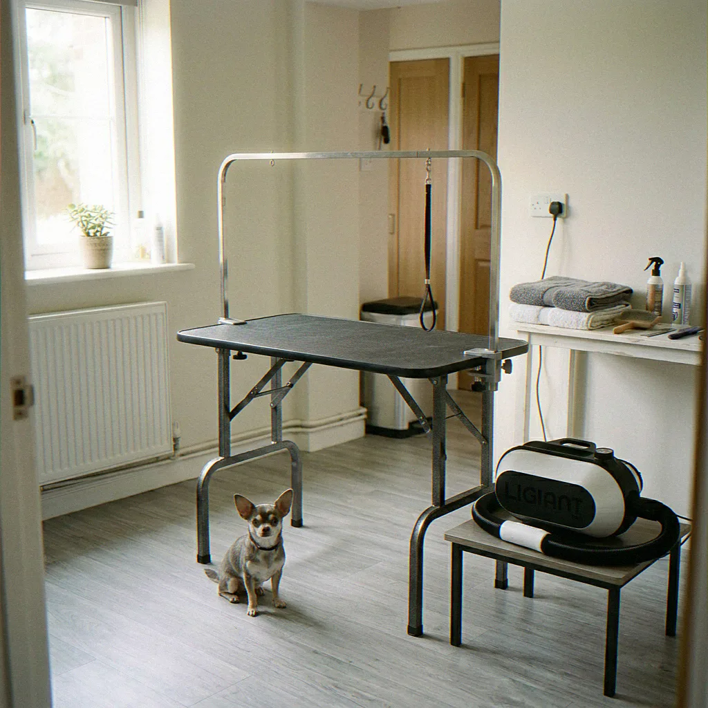 Pip the Chihuahua calm on the floor by the LIGIANT P40